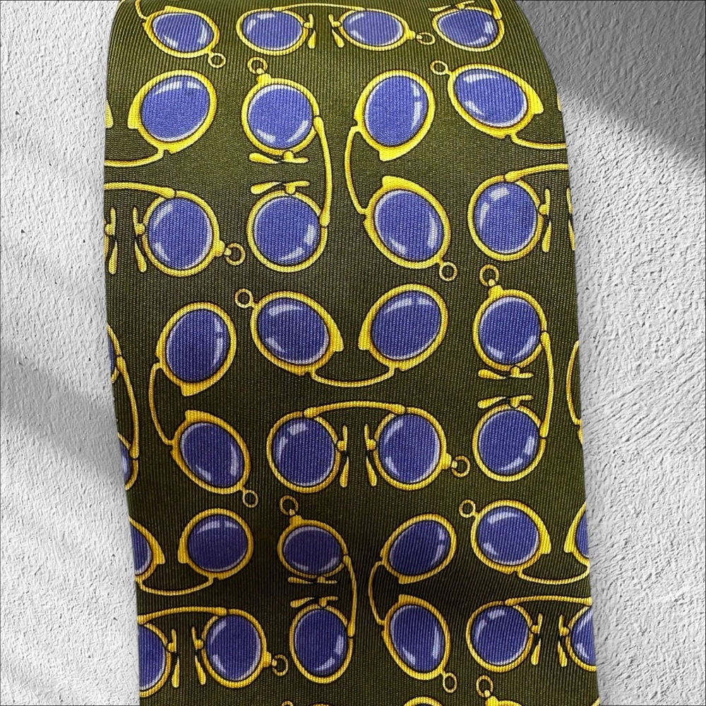 GUCCI Vintage Silk Avocado, Purple & Gold Neck Tie Glasses Spectacles Print - Picture 13 of 13